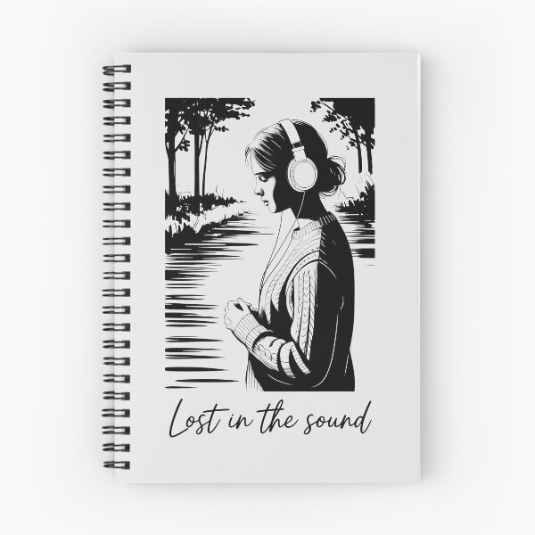 Item preview, Lost in the Sound Design with Headphones, Nature Reflection, and Black-and-White Contemplative Mood designed and sold by SplashTastic.
