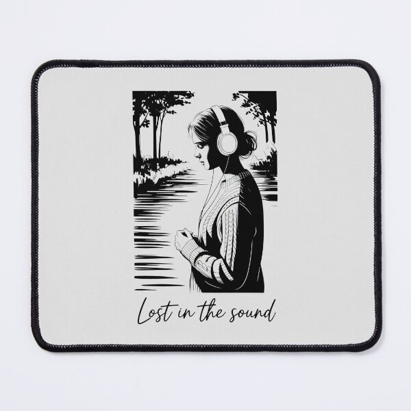 Item preview, Lost in the Sound Design with Headphones, Nature Reflection, and Black-and-White Contemplative Mood designed and sold by SplashTastic.