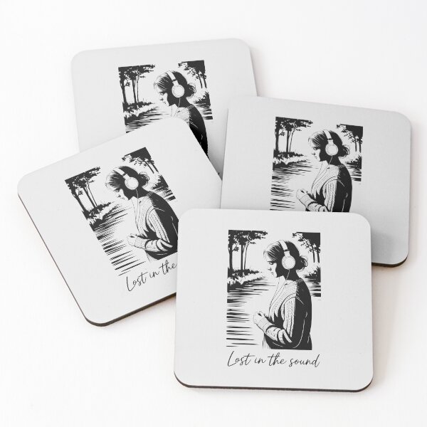 Item preview, Lost in the Sound Design with Headphones, Nature Reflection, and Black-and-White Contemplative Mood designed and sold by SplashTastic.