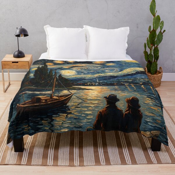 Item preview, Starry Night Style Romantic Couple Harbor Painting designed and sold by DenBox.
