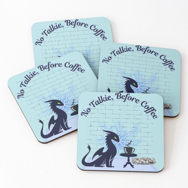 Item preview, No Talkie Before Coffee, Black dragon designed and sold by Nightshade Pixie Creations.