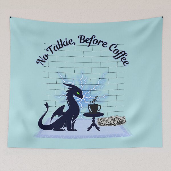 Item preview, No Talkie Before Coffee, Black dragon designed and sold by Nightshade Pixie Creations.