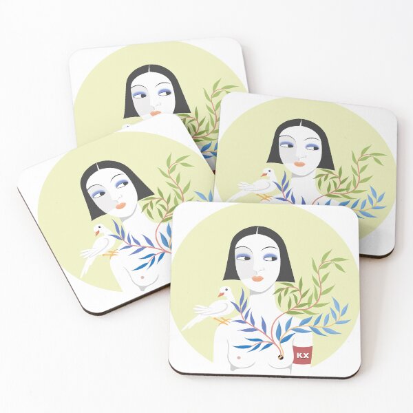 Item preview, A beautiful Asian woman, white doves, colorful willow branches. designed and sold by EmilyDouArt.