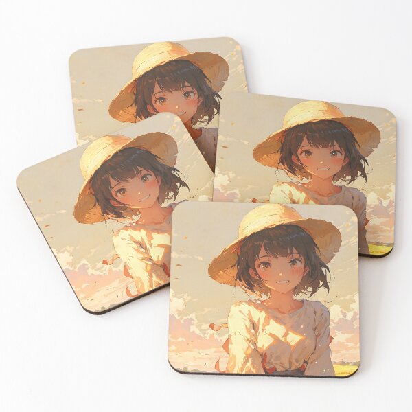Item preview, Cute Anime Girl in Golden Wheat Field at Sunset designed and sold by PalmixArt.