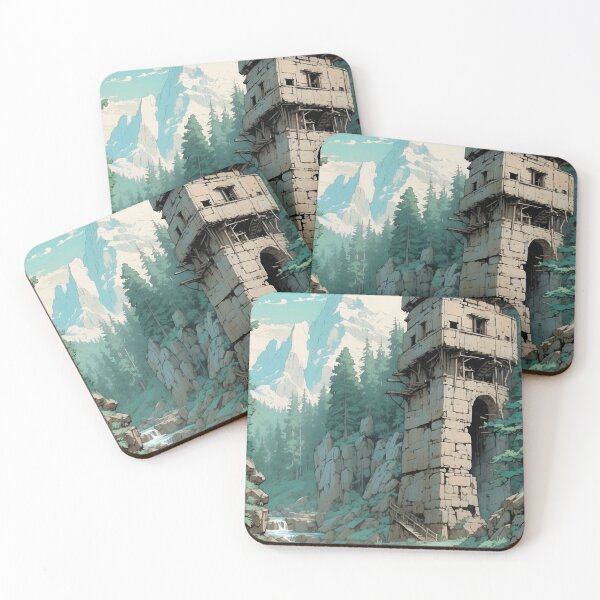 Item preview, Ancient Stone Tower by Alpine River Waterfall designed and sold by PalmixArt.