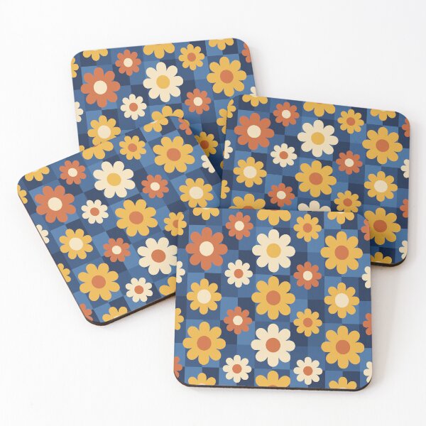 Item preview, Retro 70s Floral Checkerboard Pattern - Vintage Blue & Orange Groovy Daisy Design designed and sold by DeeLulu.