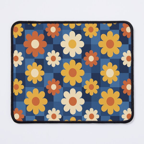 Item preview, Retro 70s Floral Checkerboard Pattern - Vintage Blue & Orange Groovy Daisy Design designed and sold by DeeLulu.