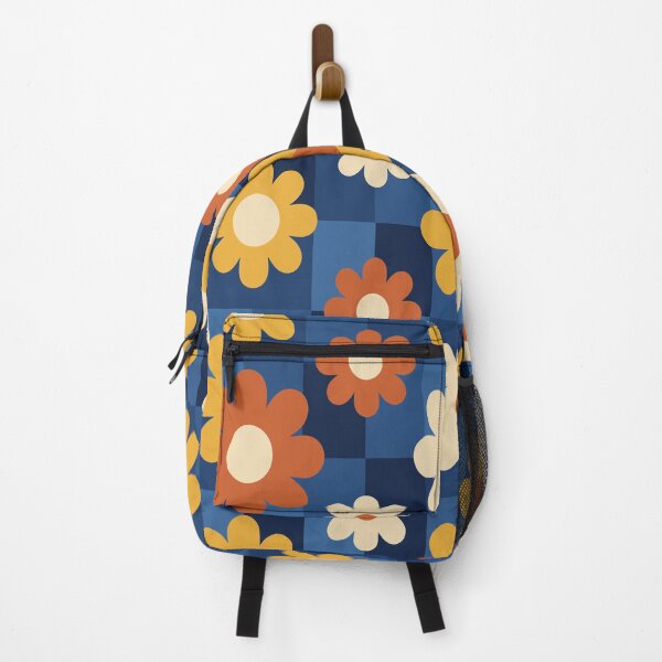 Item preview, Retro 70s Floral Checkerboard Pattern - Vintage Blue & Orange Groovy Daisy Design designed and sold by DeeLulu.
