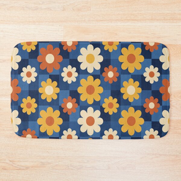 Item preview, Retro 70s Floral Checkerboard Pattern - Vintage Blue & Orange Groovy Daisy Design designed and sold by DeeLulu.