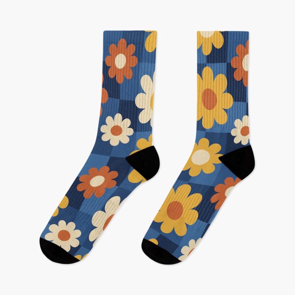 Item preview, Retro 70s Floral Checkerboard Pattern - Vintage Blue & Orange Groovy Daisy Design designed and sold by DeeLulu.