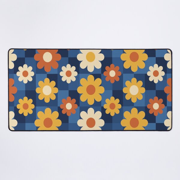 Item preview, Retro 70s Floral Checkerboard Pattern - Vintage Blue & Orange Groovy Daisy Design designed and sold by DeeLulu.