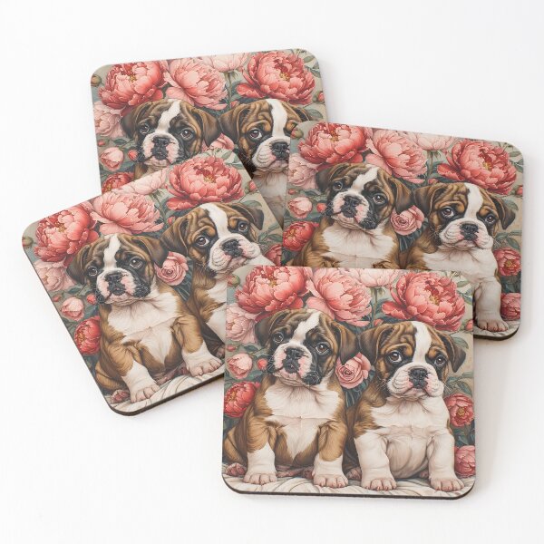 Item preview, Boxer puppies among peony flowers. designed and sold by Natalia-Vlad.