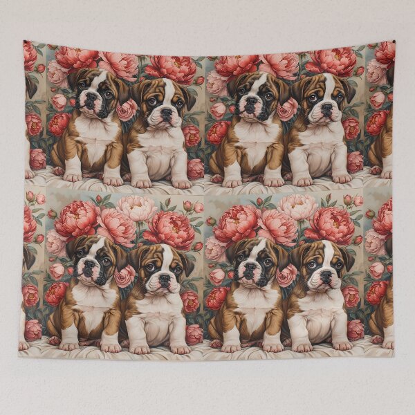 Item preview, Boxer puppies among peony flowers. designed and sold by Natalia-Vlad.