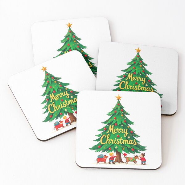 Item preview, Merry Christmas Pine Tree and Deers Decorated designed and sold by GlamOvira.