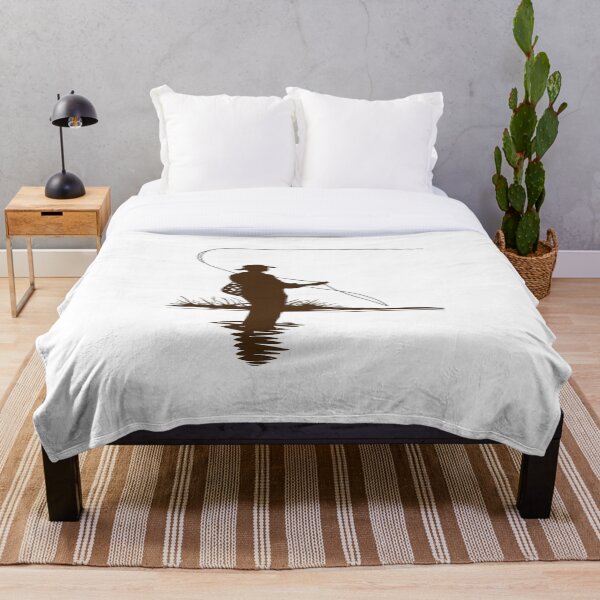 Artikelvorschau, Silhouette eines Fliegenfischers beim Wurf, minimalistische Angelkunst entworfen und verkauft von Prayful.