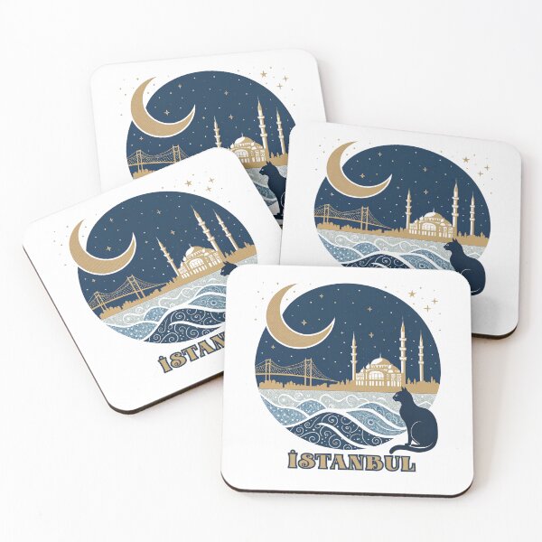 Item preview, Istanbul Night Skyline - Golden Mosque and Bosphorus Bridge with Cat   designed and sold by asliberry.