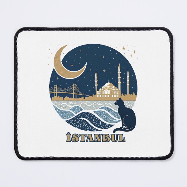 Item preview, Istanbul Night Skyline - Golden Mosque and Bosphorus Bridge with Cat   designed and sold by asliberry.