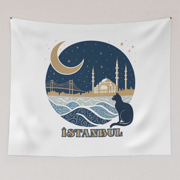 Item preview, Istanbul Night Skyline - Golden Mosque and Bosphorus Bridge with Cat   designed and sold by asliberry.