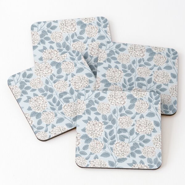 Item preview, White Hydrangeas with Blue Leaves on Pastel Blue Background designed and sold by Goolsby-Designs.
