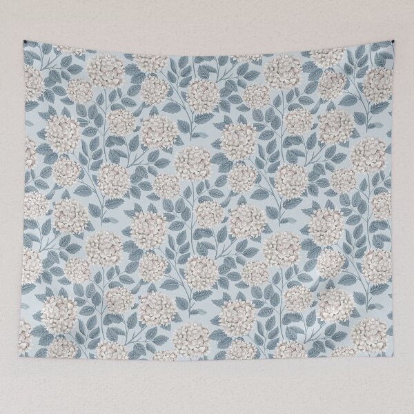 Item preview, White Hydrangeas with Blue Leaves on Pastel Blue Background designed and sold by Goolsby-Designs.