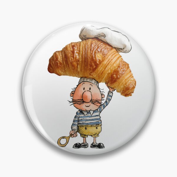 Item preview, Funny Baker with Croissant Hat – Whimsical Bakery Illustration with Realistic Pastry designed and sold by olenadykun.ai.
