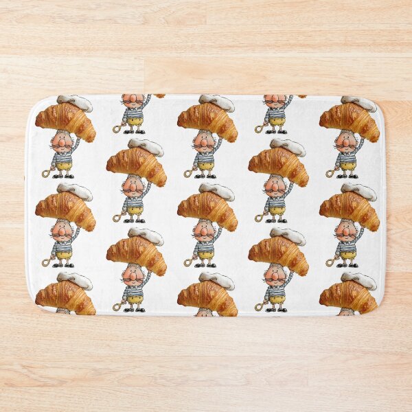 Item preview, Funny Baker with Croissant Hat – Whimsical Bakery Illustration with Realistic Pastry designed and sold by olenadykun.ai.