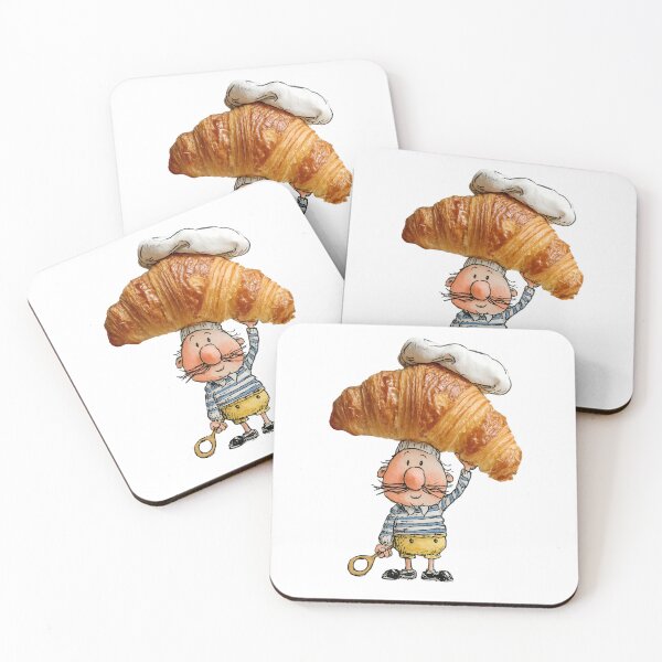 Item preview, Funny Baker with Croissant Hat – Whimsical Bakery Illustration with Realistic Pastry designed and sold by olenadykun.ai.