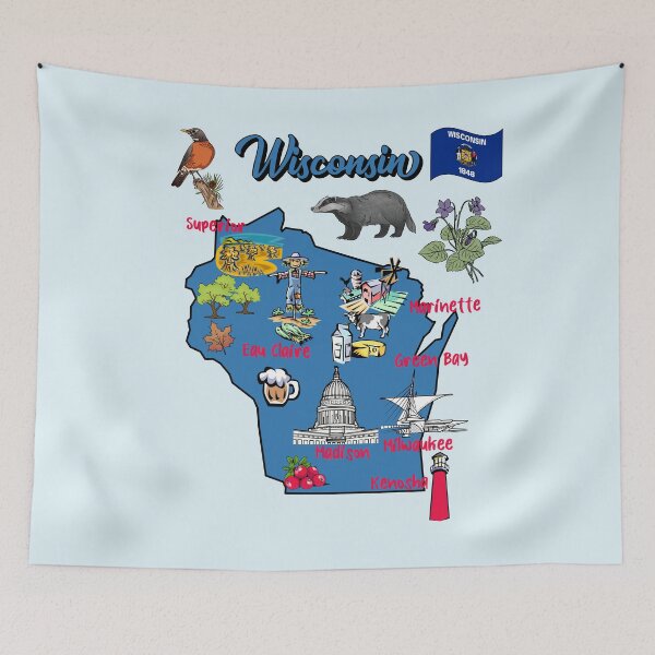 Item preview, Wisconsin Pride, The Badger State Illustrated Map designed and sold by mashmosh.