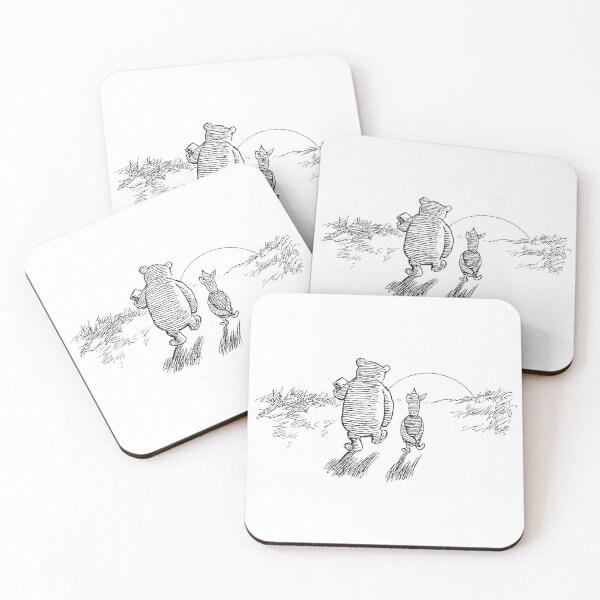 Item preview, Pooh and Piglet walking into the sunset, Classic Winnie the Pooh Illustration, Black & White designed and sold by Artanine.