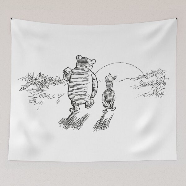 Item preview, Pooh and Piglet walking into the sunset, Classic Winnie the Pooh Illustration, Black & White designed and sold by Artanine.