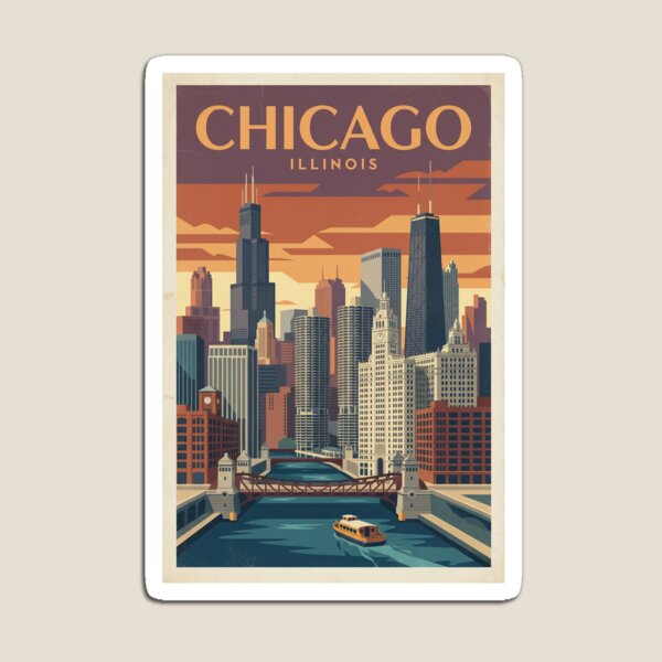 Item preview, Chicago, Illinois - Vintage Retro Travel Poster designed and sold by XploreNA.