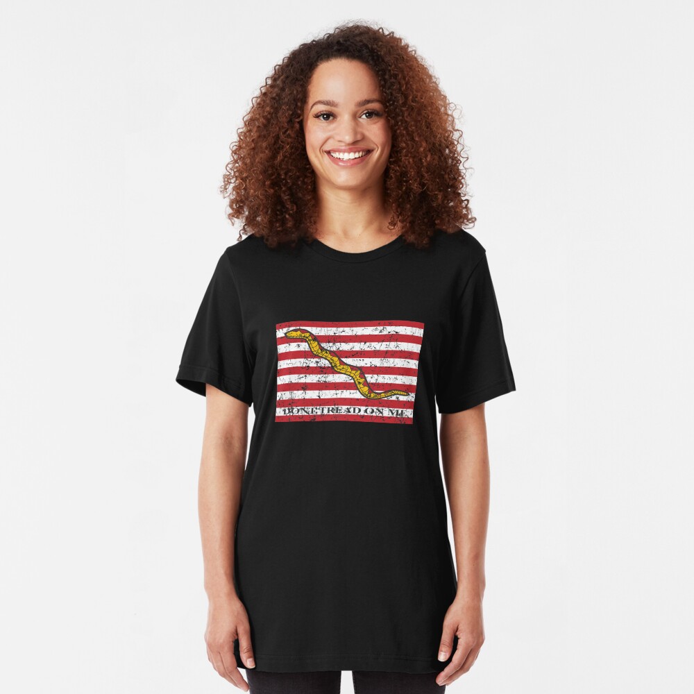 Vintage Distressed Dont Tread On Me Flag Slim Fit T-Shirt
