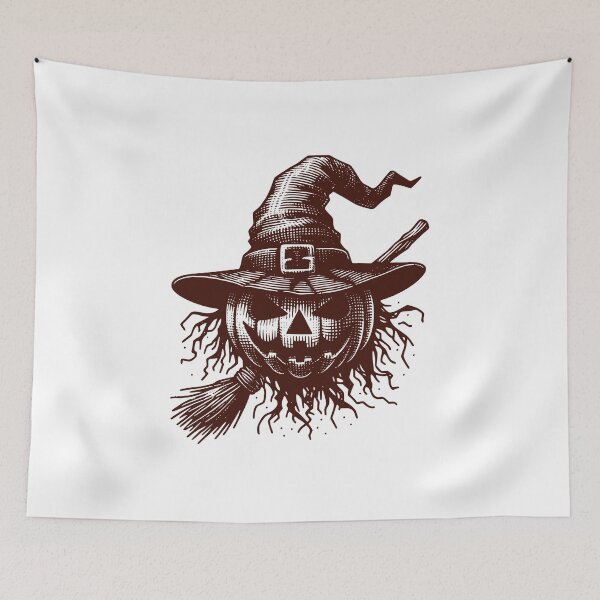 Item preview, Vintage Scarecrow Pumpkin Witch Hat Halloween Art designed and sold by Horrify.