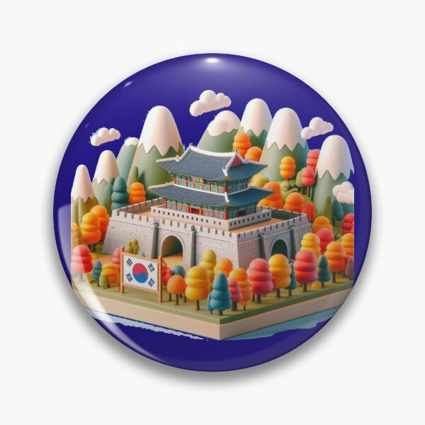 Item preview, Suwon Munan Gate Pavilion Autumn – Cute 3D Hwaseong Fortress Label with Korean Flag ,  designed and sold by PaintMeWorld.
