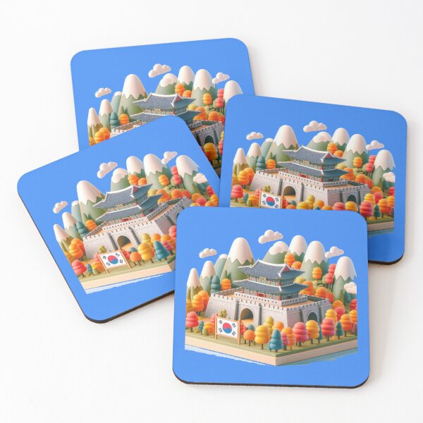 Item preview, Suwon Munan Gate Pavilion Autumn – Cute 3D Hwaseong Fortress Label with Korean Flag ,  designed and sold by PaintMeWorld.