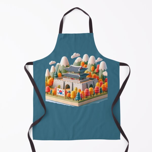 Item preview, Suwon Munan Gate Pavilion Autumn – Cute 3D Hwaseong Fortress Label with Korean Flag , designed and sold by PaintMeWorld.
