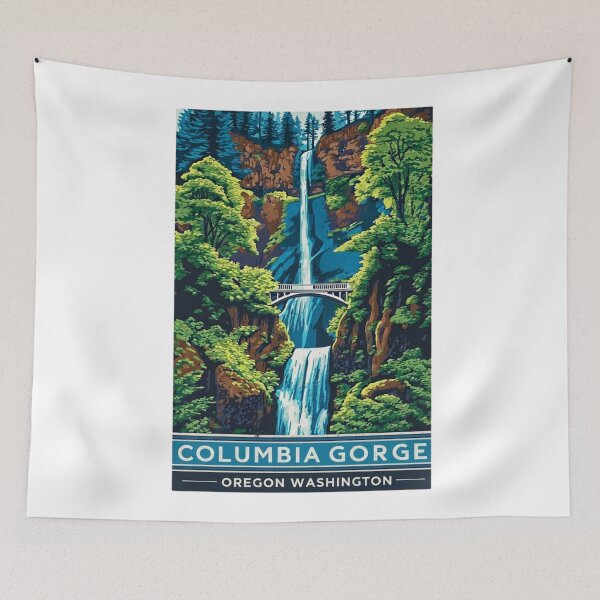 Item preview, Columbia River Gorge Multnomah Falls Oregon Washington Vintage Travel Poster designed and sold by Blurbean.
