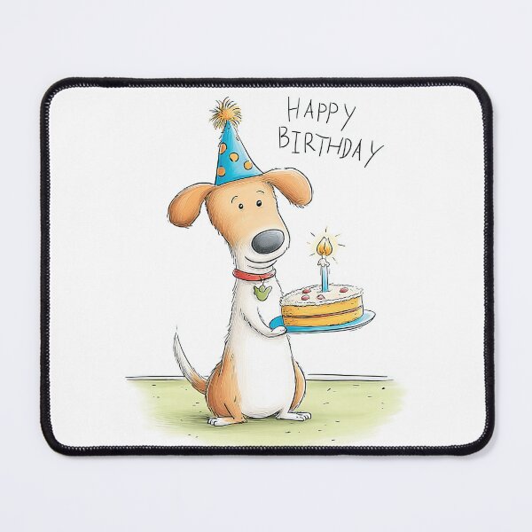 Item preview, Cute Birthday Dog with Cake and Party Hat - Happy Birthday Illustration designed and sold by Lamarcy.