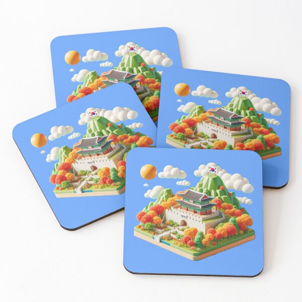 Item preview, Suwon Munan Gate Pavilion Autumn – Cute 3D Hwaseong Fortress Label with Korean Flag ,  designed and sold by PaintMeWorld.