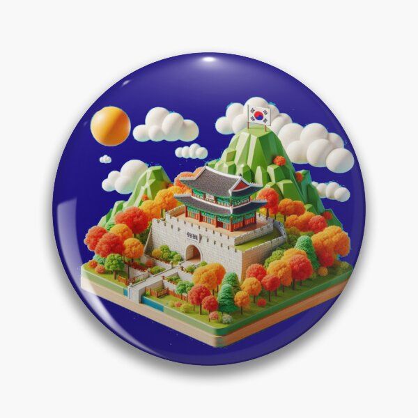 Item preview, Suwon Munan Gate Pavilion Autumn – Cute 3D Hwaseong Fortress Label with Korean Flag ,  designed and sold by PaintMeWorld.