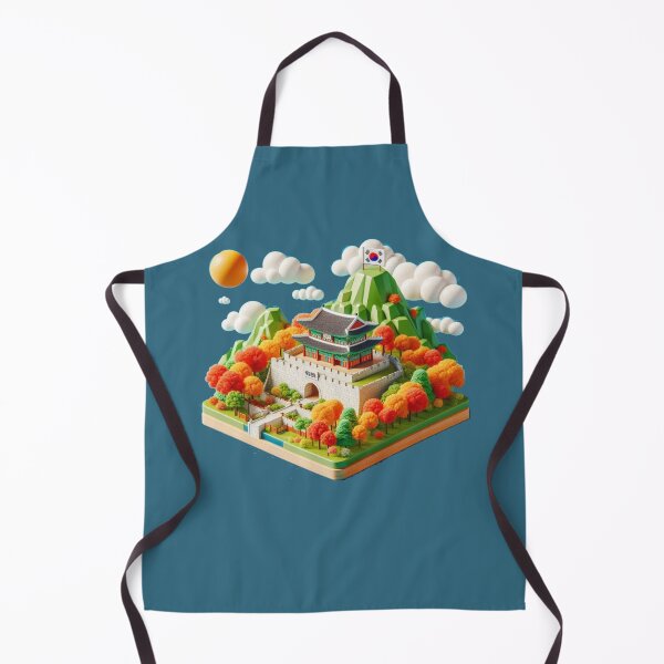 Item preview, Suwon Munan Gate Pavilion Autumn – Cute 3D Hwaseong Fortress Label with Korean Flag , designed and sold by PaintMeWorld.