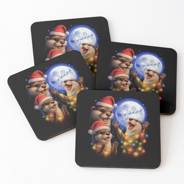 Item preview, Christmas Otters Under The Moon, Cute Holiday Art designed and sold by SassCity.