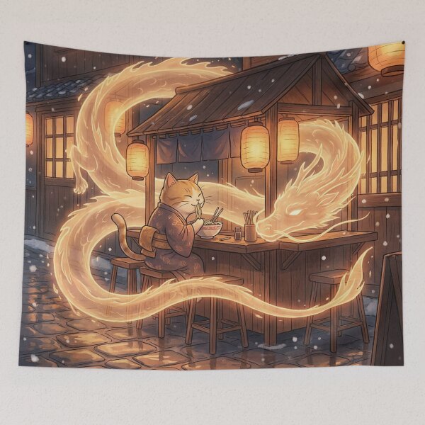 Item preview, Quiet Winter Ramen Cat – Golden Light Dragon Guardian designed and sold by KaryaVisionSTR.
