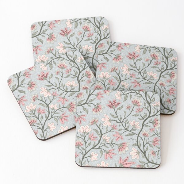 Item preview, Pink and White Flowers on Sage Vines on Blue Background designed and sold by Goolsby-Designs.