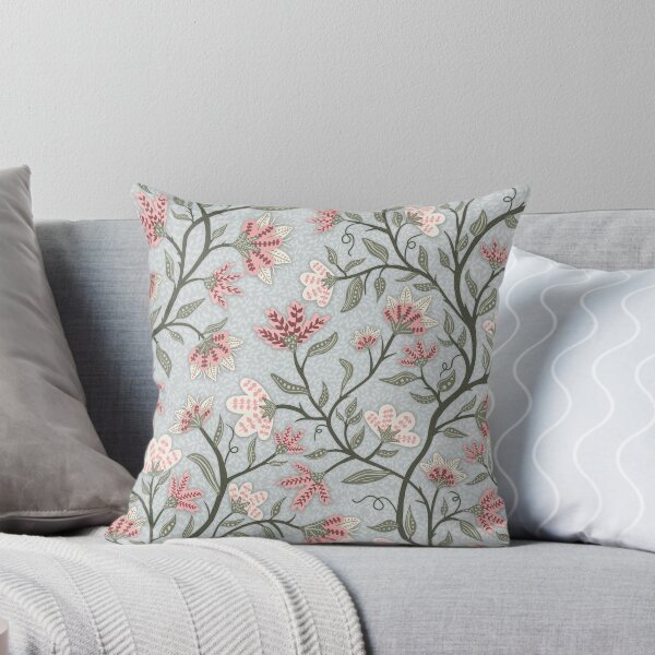 Item preview, Pink and White Flowers on Sage Vines on Blue Background designed and sold by Goolsby-Designs.