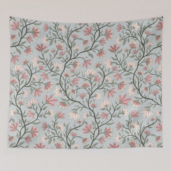 Item preview, Pink and White Flowers on Sage Vines on Blue Background designed and sold by Goolsby-Designs.
