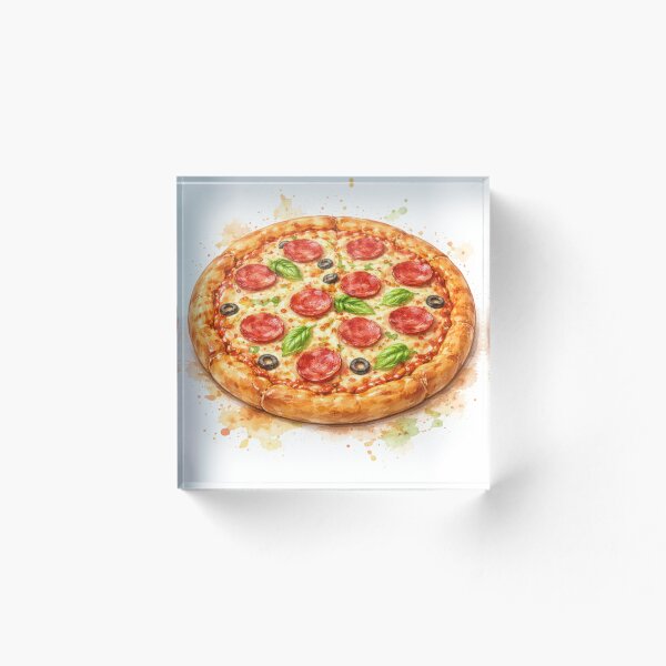 Artikelvorschau, Aquarell-Illustration einer Pepperoni-Pizza | Niedlicher Kunstdruck zum Thema Essen entworfen und verkauft von SVT Abstract.