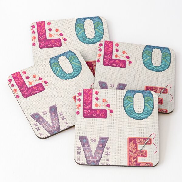 Item preview, Artisanal Cross Stitch LOVE Pattern: Thick Thread Embroidered Typography and Needle Art designed and sold by VibranPalette.