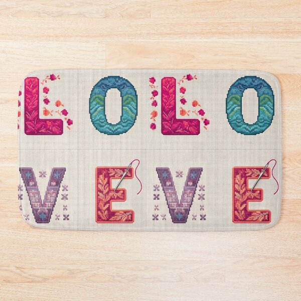 Item preview, Artisanal Cross Stitch LOVE Pattern: Thick Thread Embroidered Typography and Needle Art designed and sold by VibranPalette.
