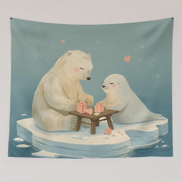 Item preview, Valentine’s Polar Bear & Seal Couple • Whimsical Arctic Heart Prep Art designed and sold by WildlifeWhimsy.